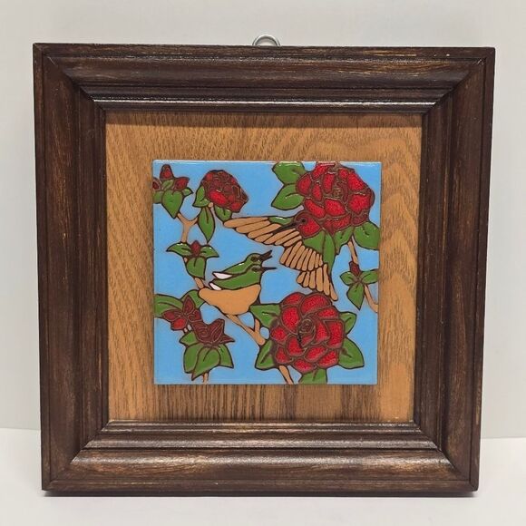Vintage Earthtones Hummingbird Tile Trivet Art Ceramic Hand Painted Pottery USA - Picture 1 of 8